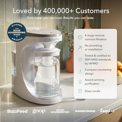 AQUA TRU AquaTru Carafe Smart Countertop Water Purifier | App-Connected 4-Stage Reverse Osmosis System with Glass Carafe Removes Forever Chemicals, Lead & Fluoride | Track Filter Life | No Plumbing - Image 2
