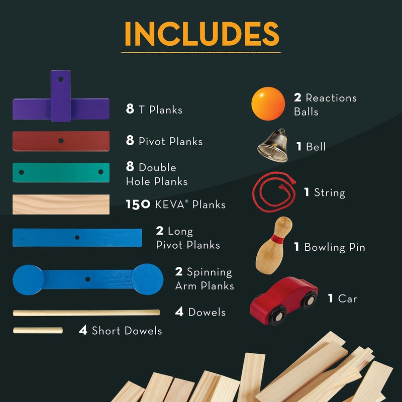 Mindware لعبة بناء KEVA Contraptions Reactions - 178 لوح KEVA (مجموعة مكونة من 191 قطعة) - مجموعة بناء خشبية حرة للأطفال لإنشاء متاهة كراتهم الخاصة - للأعمار من 7 سنوات وما فوق - Image 3