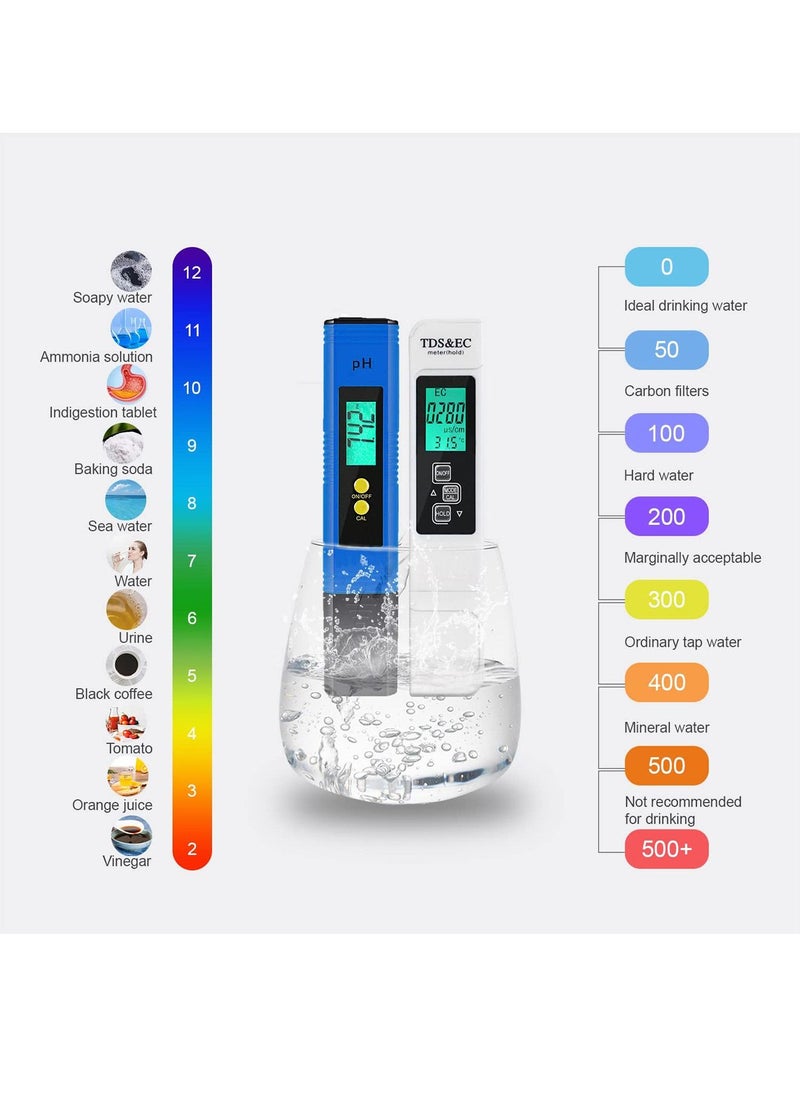 Generic - Water pH Meter and TDS Meter, pH and 3 in 1 TDS&EC Water Tester Combo, Turbidity Meter, ±0.01 pH Accuracy ±2% F.S Accuracy TDS/EC/Temperature Meter, Pen Type and Handheld, PPM Meters - Image 1