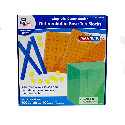 hand2mind Magnetic Demonstration Differentiated Base Ten Blocks Classroom Set, Magnetic Place Value Blocks, Counting Cubes for Kids Math, Base 10 Math Manipulatives Kindergarten Set (Set of 131) - Image 5