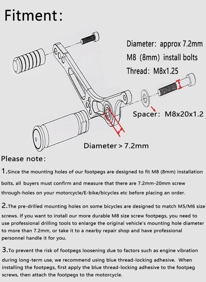 ONETEN CNC Universal Motorcycle Bicycle Passenger Foot Pegs M8 Rearsets Rear Set Footrests Footpeg Foot Rest Peg Pedals For Bike Install Hole 8mm - Image 5