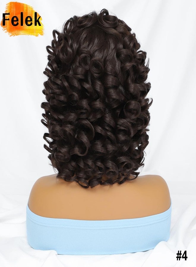 Felek Short Loose Curly Wigs with Bangs for Women Big Bouncy Curl Wigs Synthetic Heat Resistant Soft Afro Gluless Wig Natural Cute Wig for Women (14 Inch, #4) - Image 2