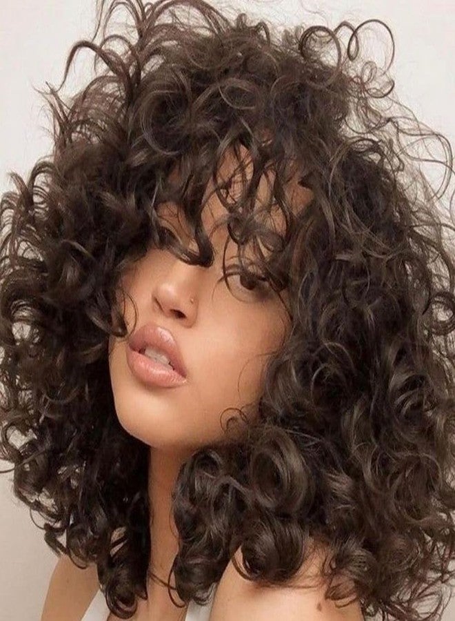 Felek Short Loose Curly Wigs with Bangs for Women Big Bouncy Curl Wigs Synthetic Heat Resistant Soft Afro Gluless Wig Natural Cute Wig for Women (14 Inch, #4) - Image 1