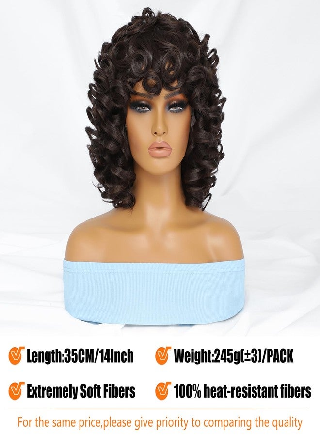 Felek Short Loose Curly Wigs with Bangs for Women Big Bouncy Curl Wigs Synthetic Heat Resistant Soft Afro Gluless Wig Natural Cute Wig for Women (14 Inch, #4) - Image 3