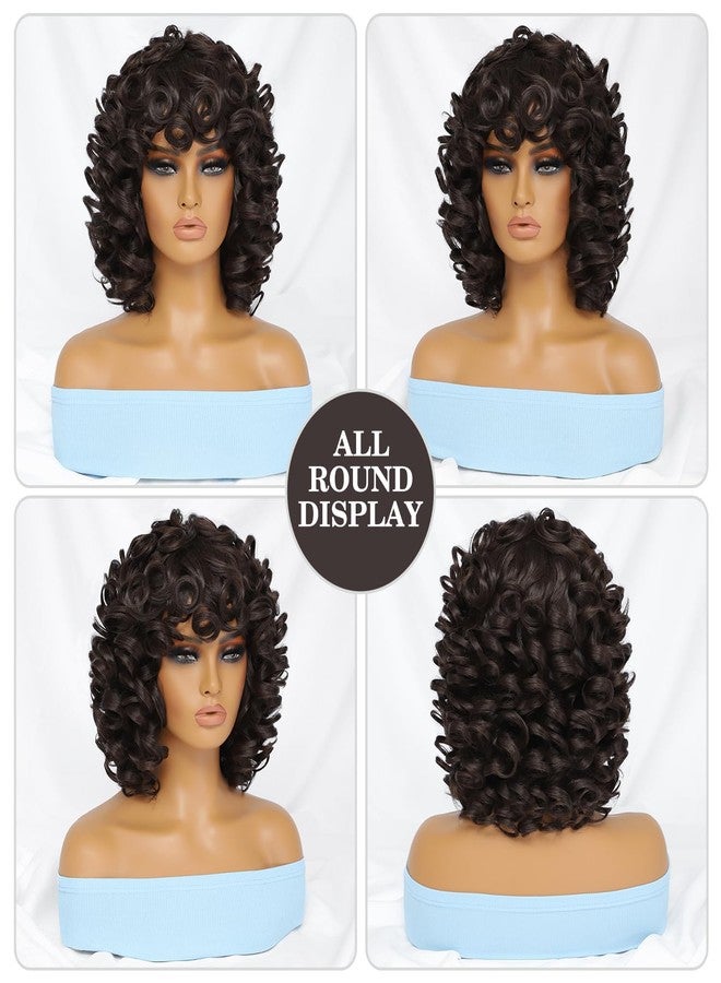 Felek Short Loose Curly Wigs with Bangs for Women Big Bouncy Curl Wigs Synthetic Heat Resistant Soft Afro Gluless Wig Natural Cute Wig for Women (14 Inch, #4) - Image 4