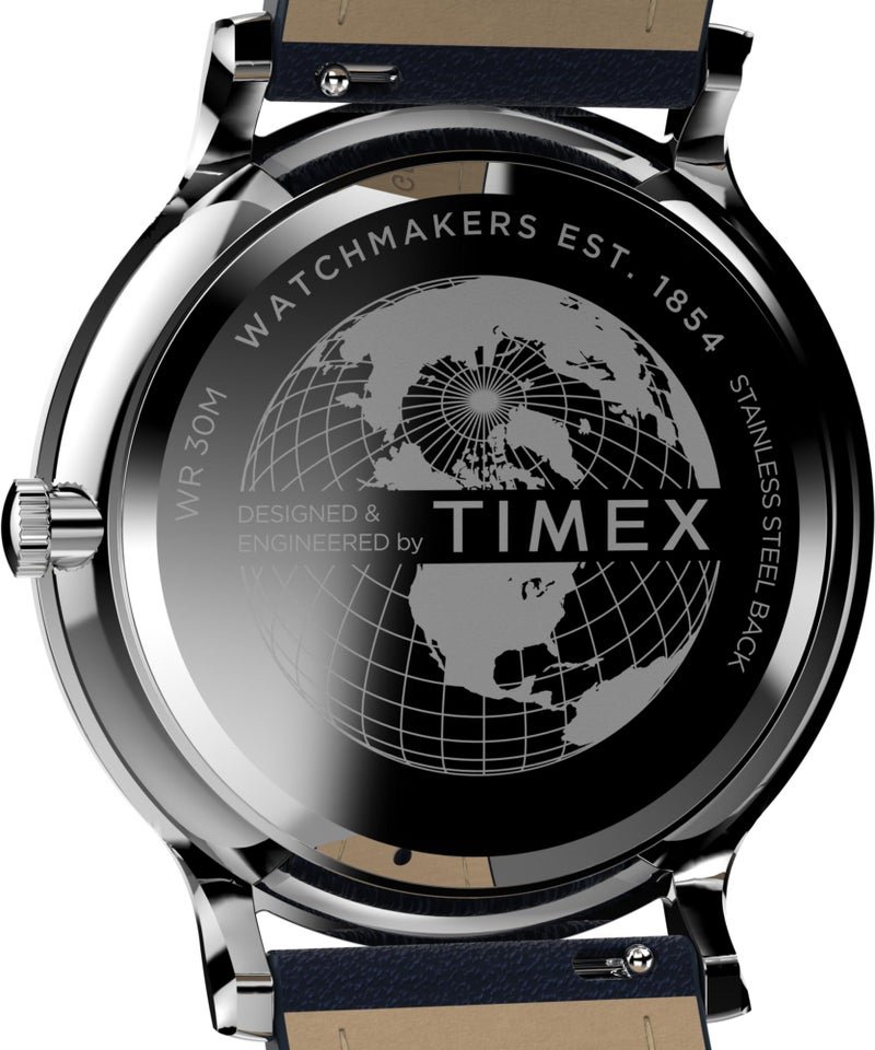 TIMEX ساعة تيمكس للرجال 40 مم - حزام أزرق قرص أبيض علبة بلون فضي - Image 4