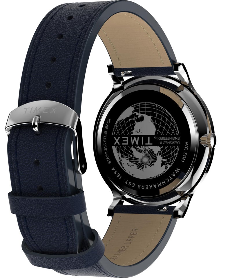 TIMEX ساعة تيمكس للرجال 40 مم - حزام أزرق قرص أبيض علبة بلون فضي - Image 5