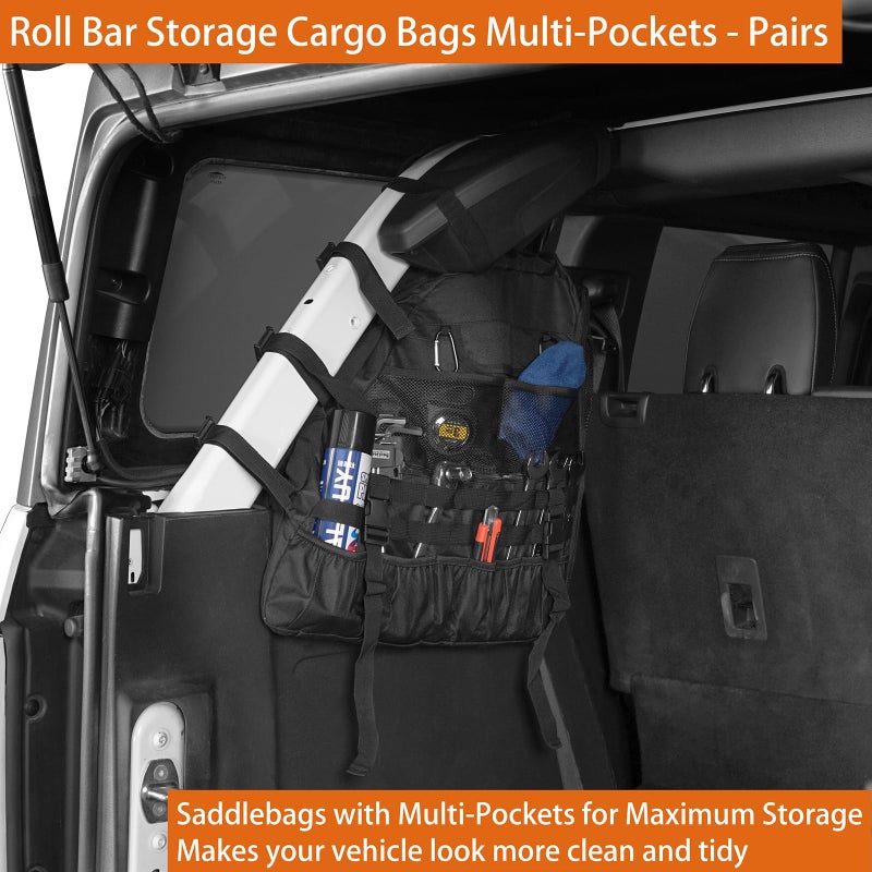 Hooke Road Bronco Roll Bar Storage Cargo Bag Rear Trunk Multi Pockets Cage Organizer for 2021 2022 2023 2024 2025 2026 Ford Bronco 4-Door Interior Accessories (Exclude Bronco Raptor & Sport) - Image 2