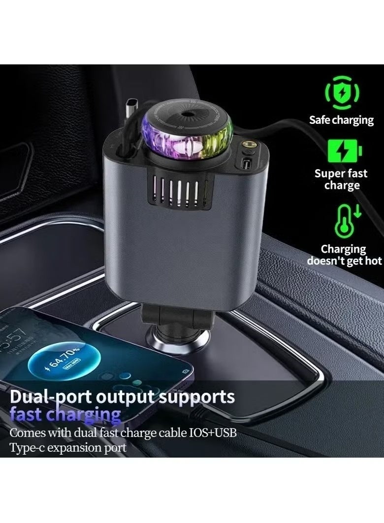 120W A5 in 1 Retractable Car Charger with Starlight & Air Freshener – PD 30W Fast Charger for iPhone 16/15/14/13/12/11, Android – 5-in-1 USB C Car Adapter, QC3.0, Fireproof PC, Quick Charge  - Image 5