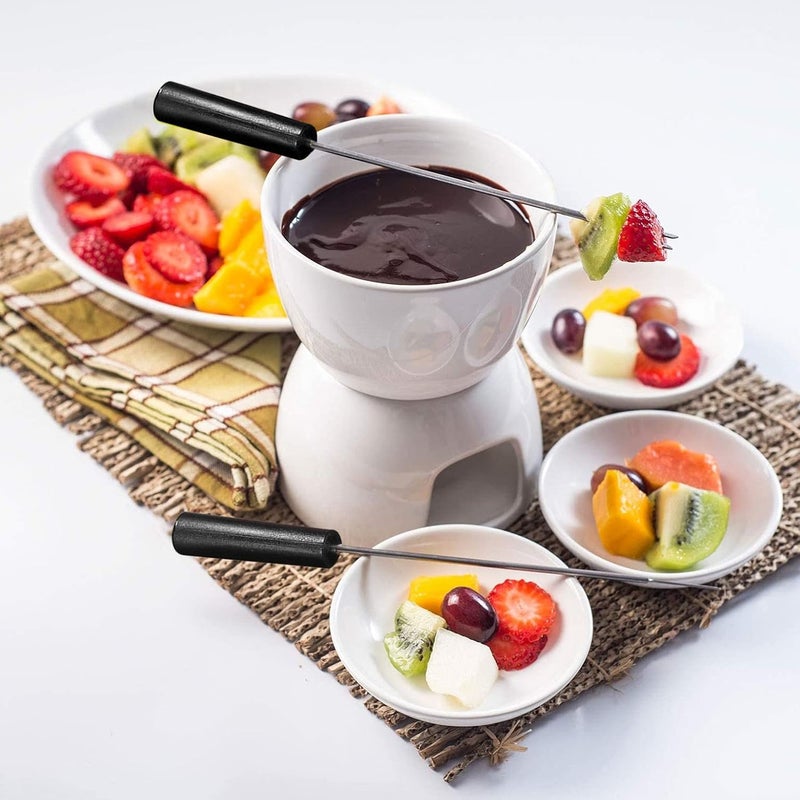 Fondue Set with 4 Forks, Premium Tea Light Porcelain Melting Pot for Cheese, Chocolate and Tapas - Image 4