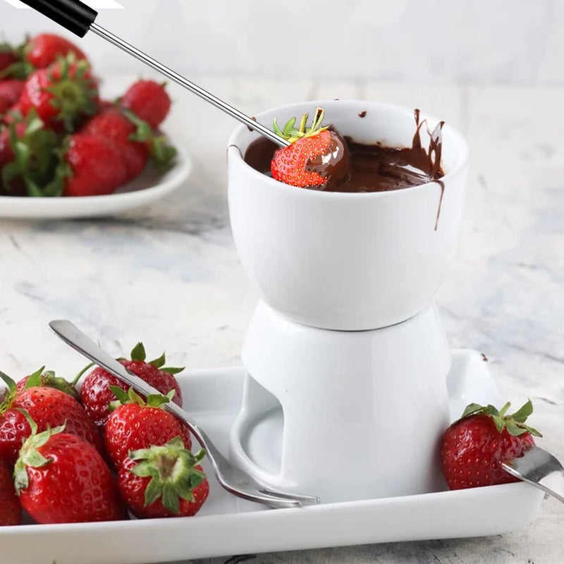 Fondue Set with 4 Forks, Premium Tea Light Porcelain Melting Pot for Cheese, Chocolate and Tapas - Image 5
