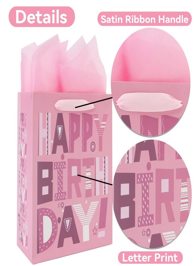 wishinside 2-Pack 10.6'' Medium Pink Birthday Gift Bag Set with Greeting Cards and Tissue Papers for Women Girls Kids Teens, Cartoon Design, 2 Pcs - Image 4