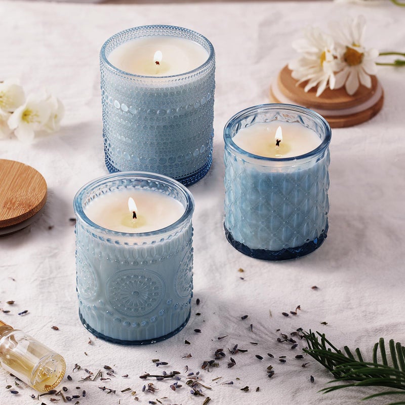 DARJEN 12 Pack Blue Candle Jars for Making Candles- 3 Styles Glass Candle Making Jars Bulk with Bamboo Lids and Labels, Candle Making Supplies Candle Vessels for DIY Gifts - Image 3