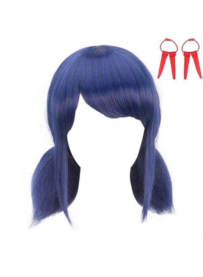 DAZCOS Anime Cosplay Wig For Girls Women Blue Hair With Red Rope - Image 1