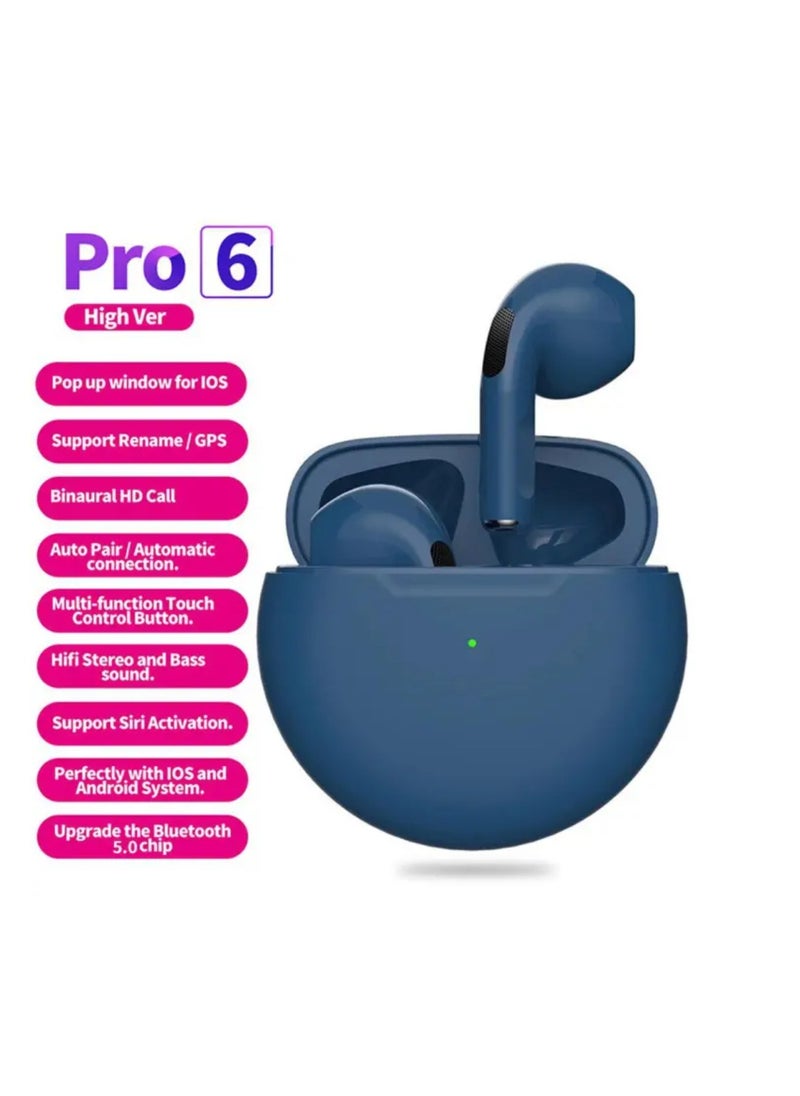 DIGI CORE - Pro 6 TWS True Wireless Headphones Bluetooth Earphone Earbuds Bass Headset Wireless Earbuds In-Ear Earbuds Lightweight Bluetooth 5.0 Headphones With Mic Multimode Headphone (Dark Blue) - Image 1