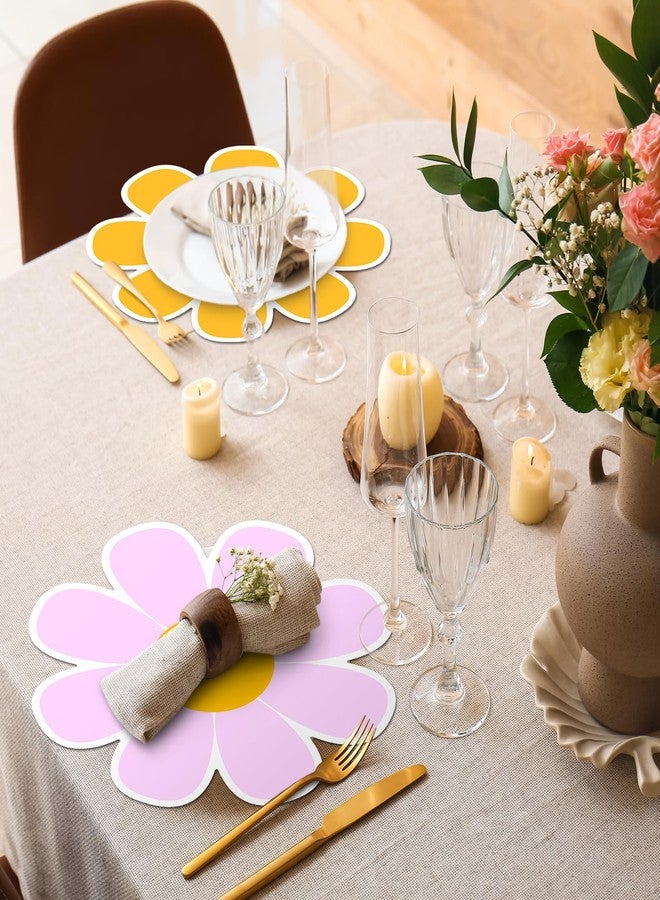 Watersay 48 Pcs Disposable Flower Placemats Bulk Daisy Paper Placemats 13 Inch Colorful Groovy Party Supplies Boho Spring Summer Table Decorations for Wedding Birthday Bridal Dinner - Image 5