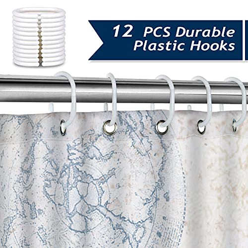 Bonhause Nautical Shower Curtain, Coastal Lighthouse Compass Anchor Sailboat Bathroom Decor 72 x 72 Inch Polyester Fabric Waterproof Bathroom Curtain with 12 Hooks - Image 3