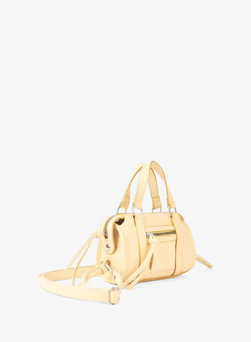 Women's Mimosa Yellow Zipper Closure Small Size Adjustable Strap Hand and Shoulder Bag.