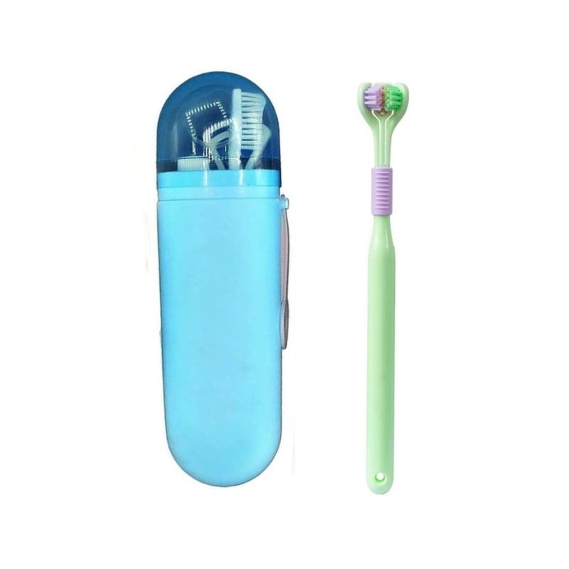 EAGEAN Three-sided toothbrush With Toothbrush Holder, all-round cleaning brush in V-shape with non-slip handle, soft bristles, thorough and thorough cleaning of teeth, Pack Of 2 - Image 1