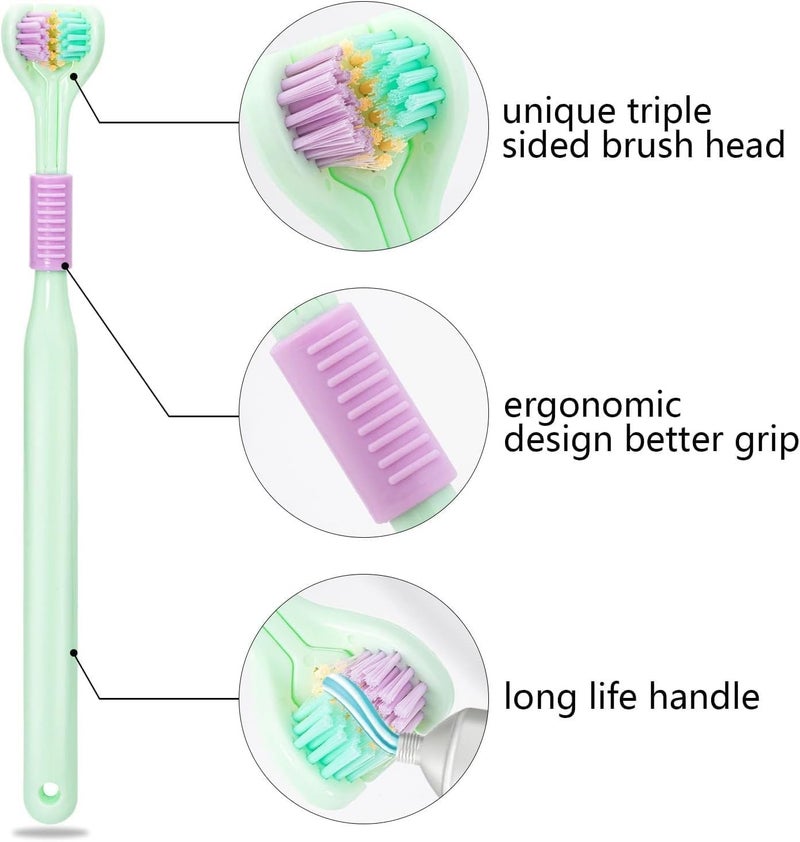EAGEAN Three-sided toothbrush With Toothbrush Holder, all-round cleaning brush in V-shape with non-slip handle, soft bristles, thorough and thorough cleaning of teeth, Pack Of 2 - Image 3