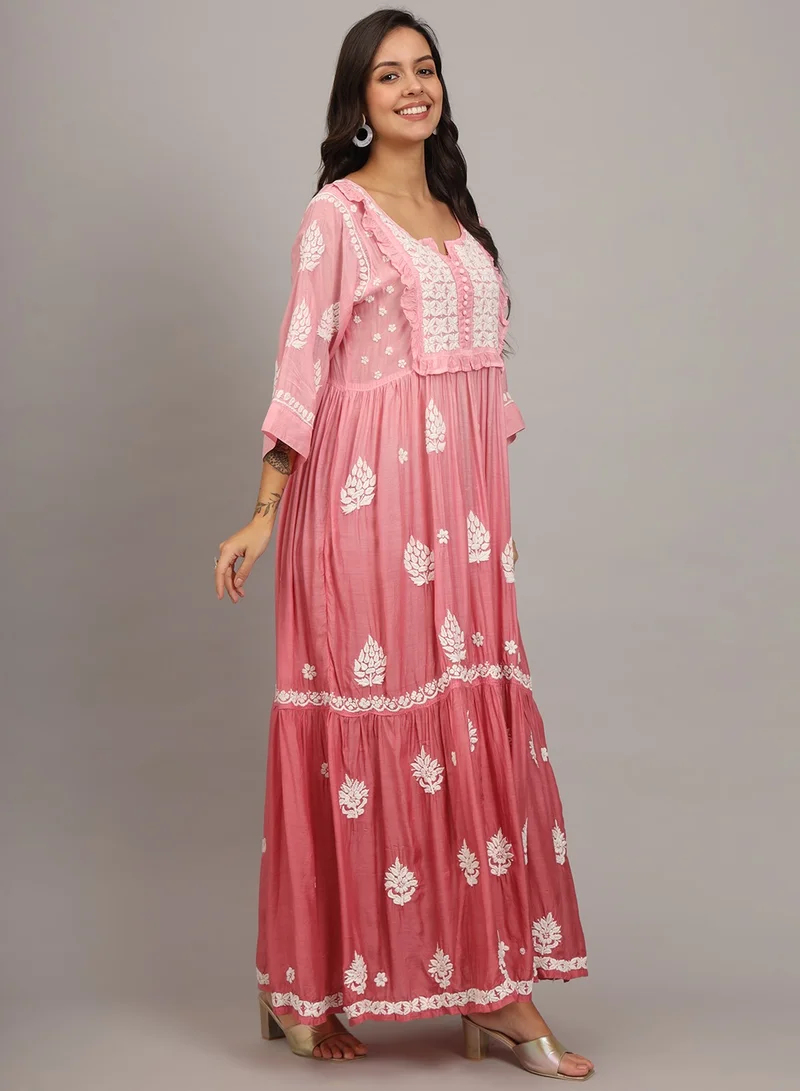 الايا جلابية شيكانكاري موسلين مطرزة يدوياً-AL4016