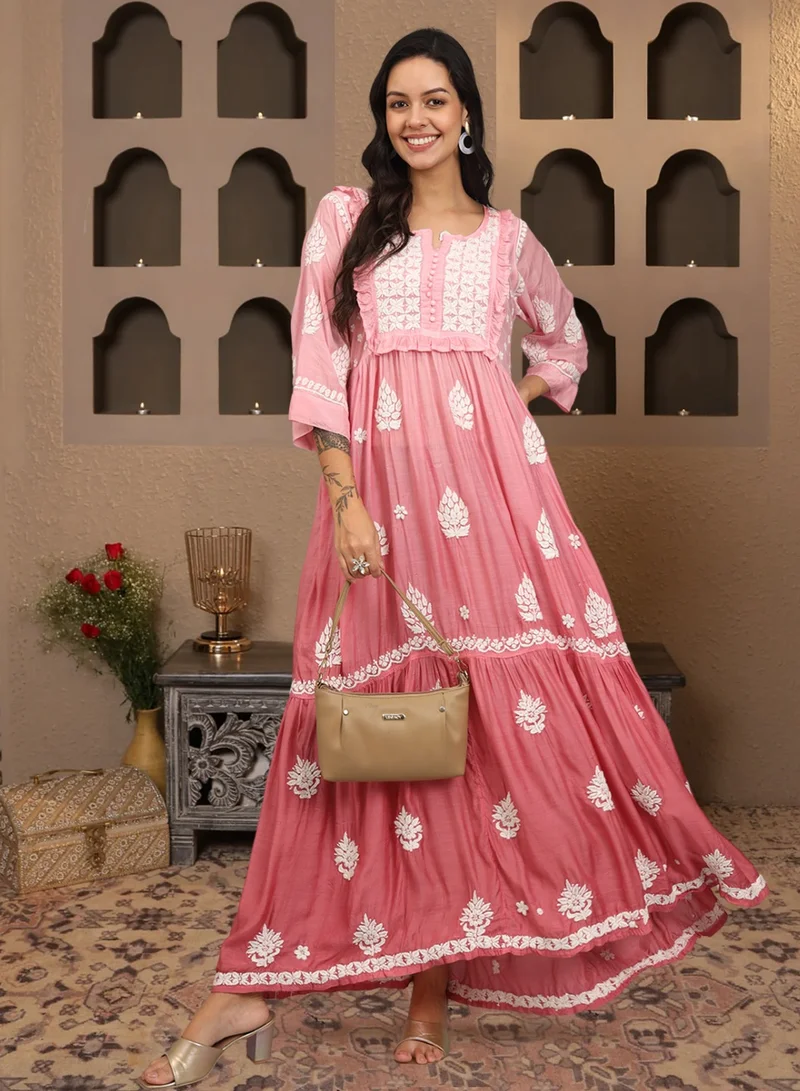 الايا جلابية شيكانكاري موسلين مطرزة يدوياً-AL4016