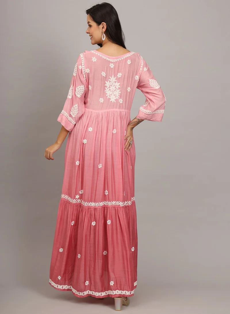 الايا جلابية شيكانكاري موسلين مطرزة يدوياً-AL4016