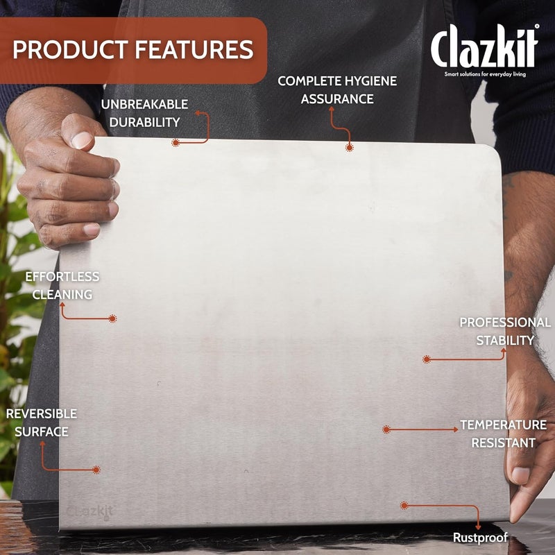 Clazkit لوح تقطيع من الفولاذ المقاوم للصدأ للطاولة للخضروات والفواكه والخبز واللحوم متين وآمن وثقيل، مقاس عادي (360 × 300 × 1 (+25) - Image 5