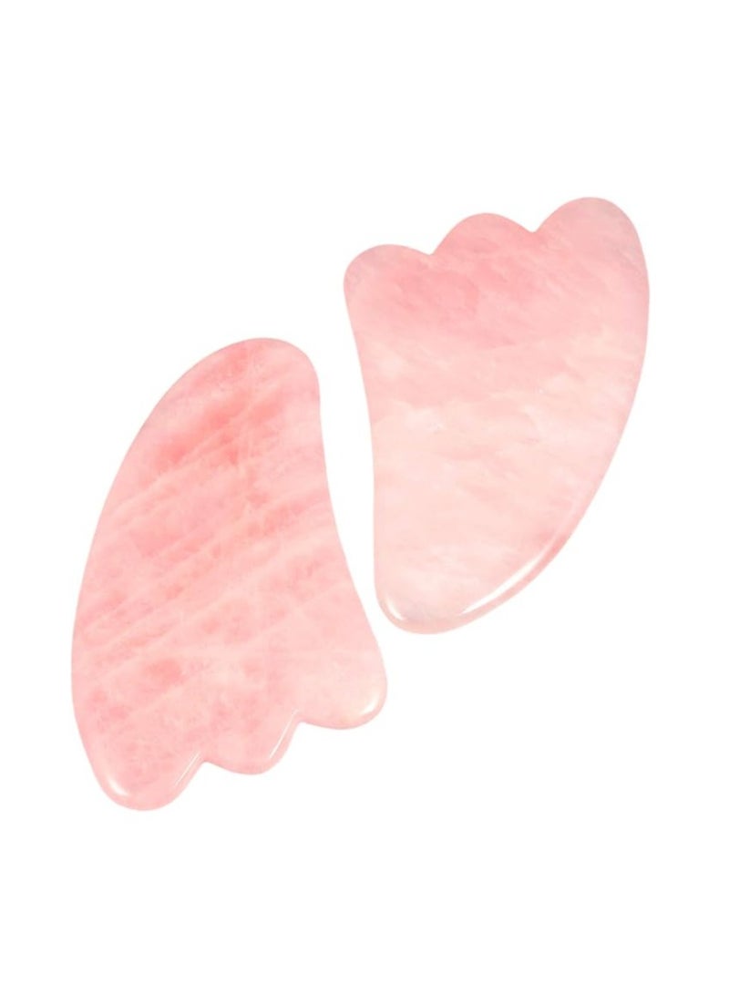 general Gua Sha Massage Tool Stone Healing Crystal Quartz Scraper for Facial SPA Foot Anti-Aging Treatment, Rose Quartz, Wing Shape 2-Pack - Image 1