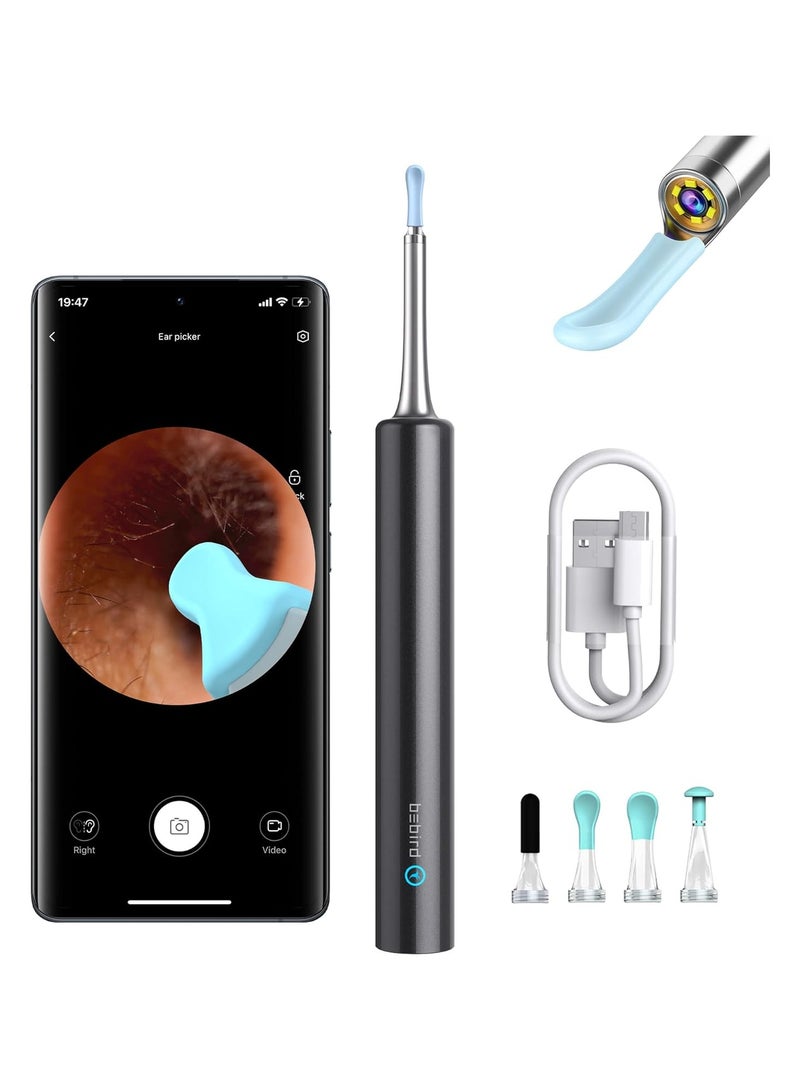 BEBIRD Ear Wax Removal, Ear Cleaner with Ear Camera, 5 Megapixels 1080P Ear Scope, Ear Picker with 6 LED Lights, Full Set Ear Wax Removal Tool with 4 Ear Scoops, Black