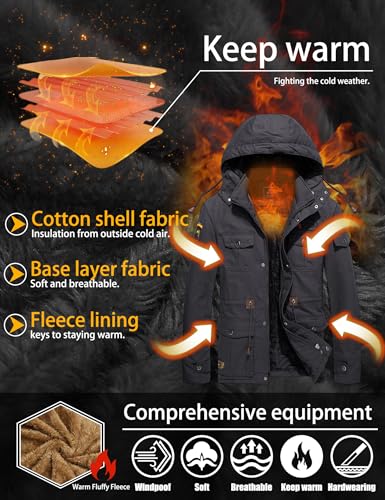 TACVASEN Winter Jackets for Men Winter Coat for Men Military Warm Fleece Tactical Jackets Grey L - Image 3