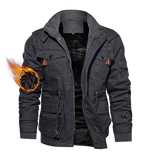TACVASEN Winter Jackets for Men Winter Coat for Men Military Warm Fleece Tactical Jackets Grey L - Image 1