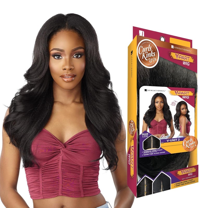 Sensationnel Curls kinksandco vpart wig - unit 2 narrow part glueless natural kinkytexture edged hairline for natural 3c to 4c hair textures (2 DARKBROWN)