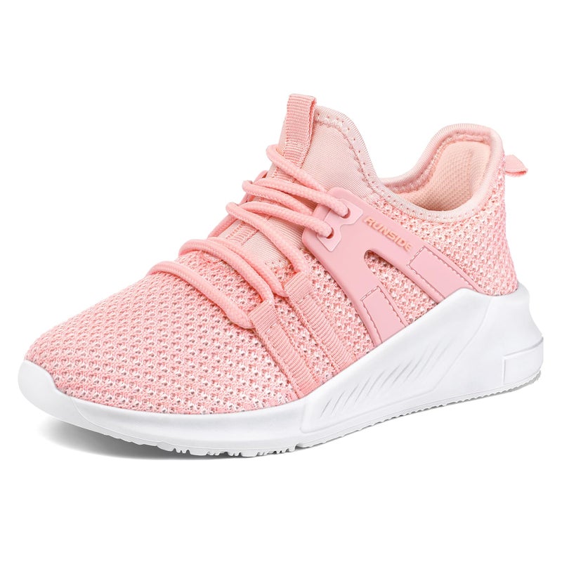 RUNSIDE Boys Girls Tennis Shoes Kids Lightweight Breathable Sneakers Lace-up Running Athletic Shoes for Toddler/Little Kid/Big Kid Pink - Image 1
