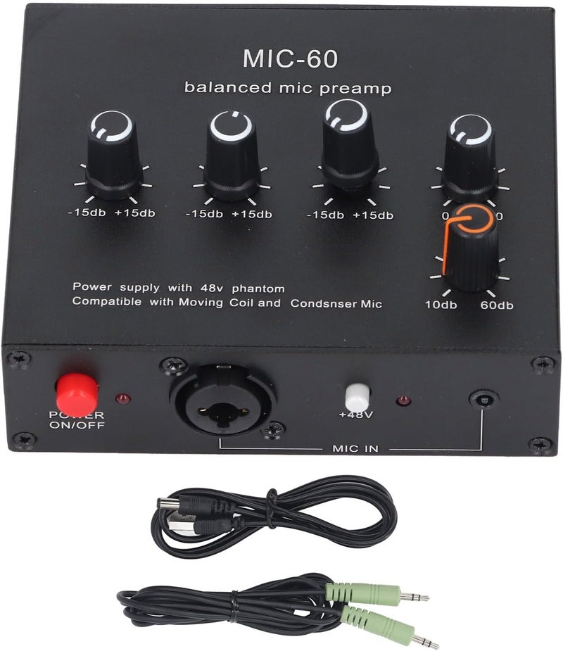 LiebeWH Microphone Amplifier 3.5mm 6.5mm XLR Interface Microphone Preamp 60db Gain 48V Power Dynamic Condenser Mic Amplifier - Image 1
