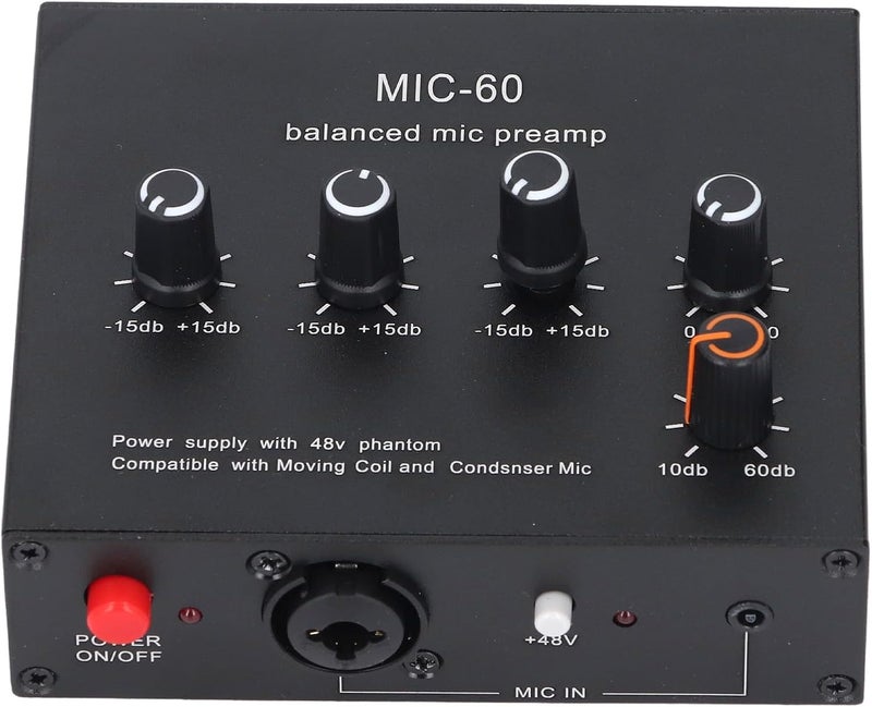 LiebeWH Microphone Amplifier 3.5mm 6.5mm XLR Interface Microphone Preamp 60db Gain 48V Power Dynamic Condenser Mic Amplifier - Image 3