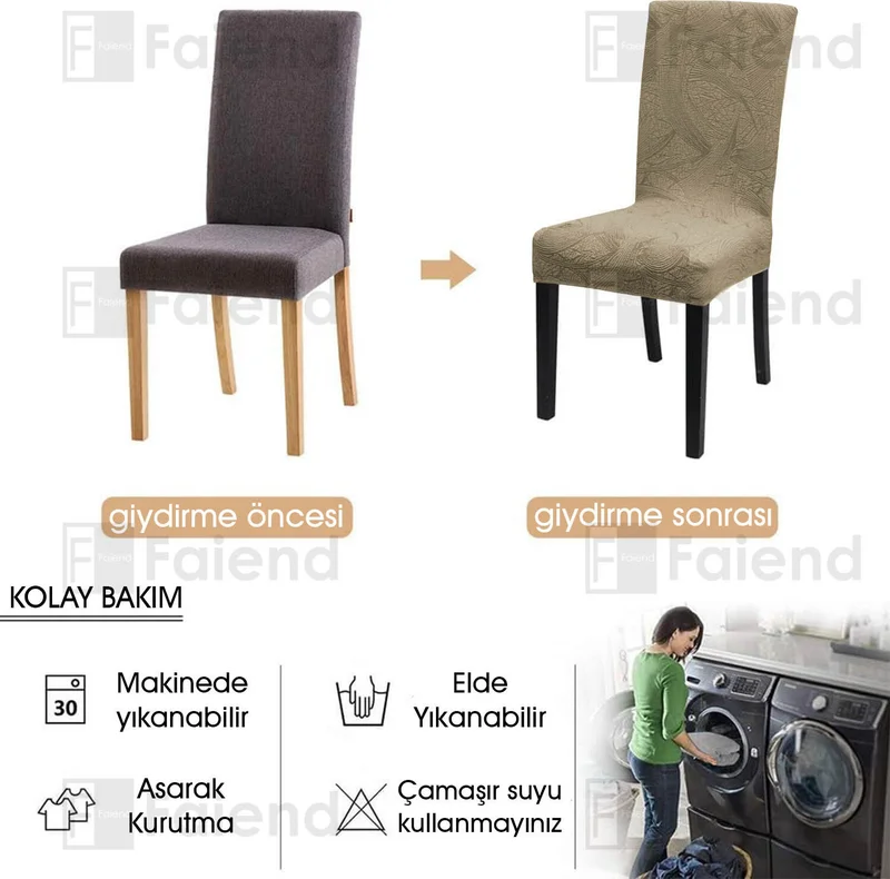 فايند Elastic flexible chair cover Stretch lycra kitchen living room chair cover (4-pcs) Sehra pattern brown