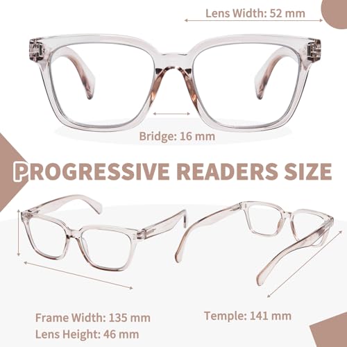 YUKANG Progressive Multifocal Reading Glasses for Women Men, Anti Glare Blue Light Blocking Multifocus Computer Glasses LBrown 2.5 - Image 2
