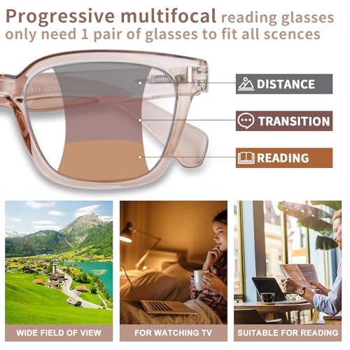 YUKANG Progressive Multifocal Reading Glasses for Women Men, Anti Glare Blue Light Blocking Multifocus Computer Glasses LBrown 2.5 - Image 3