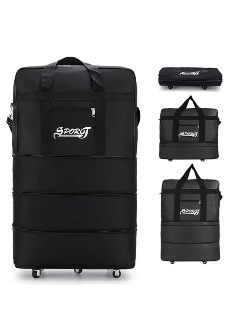 Yuwell Travel Bag Luggage Trolley Bag Expandable Rolling Duffle Bag 3 Layers Space 5 Wheels Luggage Bag Foldable Suitcase For Multipurpose Use For Unisex 87X50X28 Black - Image 1