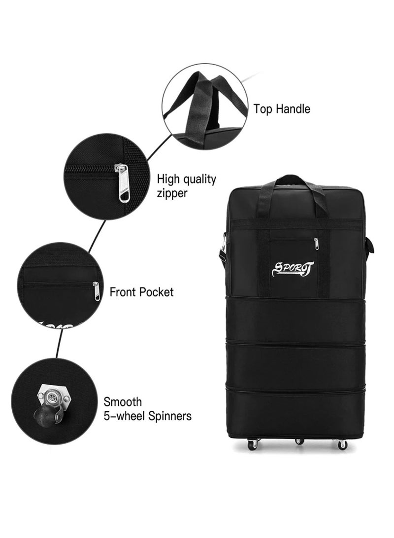 Yuwell Travel Bag Luggage Trolley Bag Expandable Rolling Duffle Bag 3 Layers Space 5 Wheels Luggage Bag Foldable Suitcase For Multipurpose Use For Unisex 87X50X28 Black - Image 2