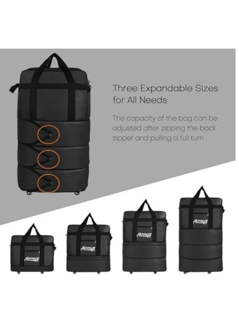 Yuwell Travel Bag Luggage Trolley Bag Expandable Rolling Duffle Bag 3 Layers Space 5 Wheels Luggage Bag Foldable Suitcase For Multipurpose Use For Unisex 87X50X28 Black - Image 4