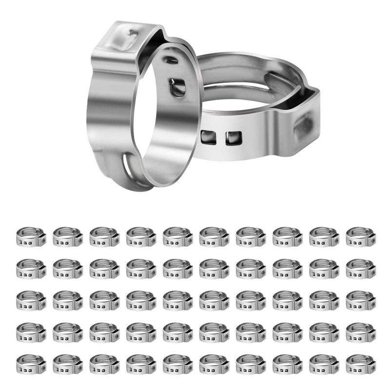 روبي كيو 50/100/200 حزمة 1/2 بوصة Pex Cinch Clamps الفولاذ المقاوم للصدأ مشابك خرطوم أذن واحدة (1/2 بوصة 50 حزمة) - Image 1