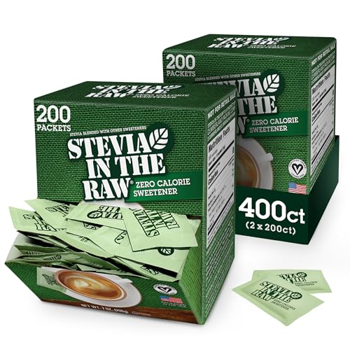 IN THE RAW Stevia In The Raw, Plant Based Zero Calorie Sweetener, No Erythritol, Sugar Substitute for Coffee, Hot & Cold Drinks, Suitable For Diabetics, Vegan, Gluten-Free, 200 Count Packets (Pack of 2) - Image 1