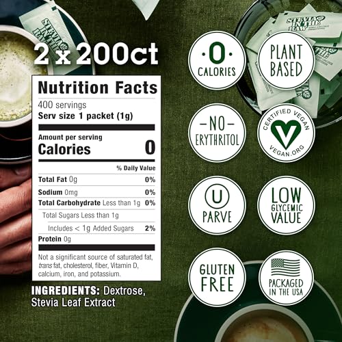 IN THE RAW Stevia In The Raw, Plant Based Zero Calorie Sweetener, No Erythritol, Sugar Substitute for Coffee, Hot & Cold Drinks, Suitable For Diabetics, Vegan, Gluten-Free, 200 Count Packets (Pack of 2) - Image 4