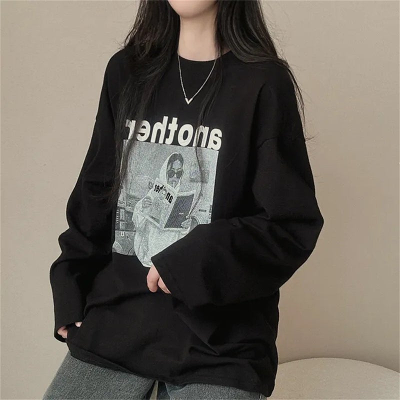 Factory 100 Cotton Long Sleeve T-shirt Women's 2024 Early Autumn New Design Sense Contrast Color Korean Style Inner Wear Outer Wear Loose - Image 1