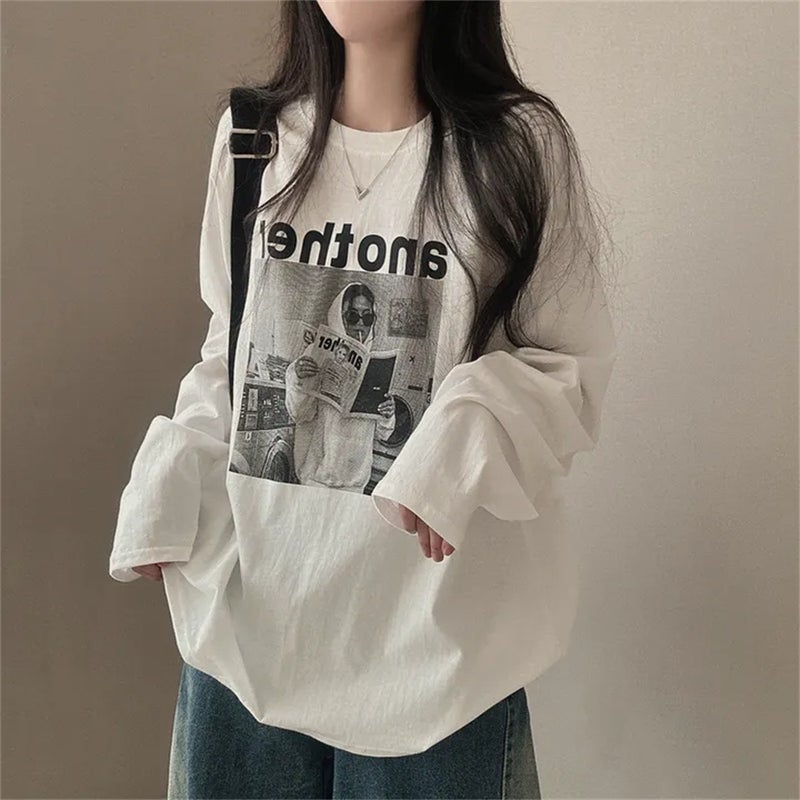 Factory 100 Cotton Long Sleeve T-shirt Women's 2024 Early Autumn New Design Sense Contrast Color Korean Style Inner Wear Outer Wear Loose - Image 2