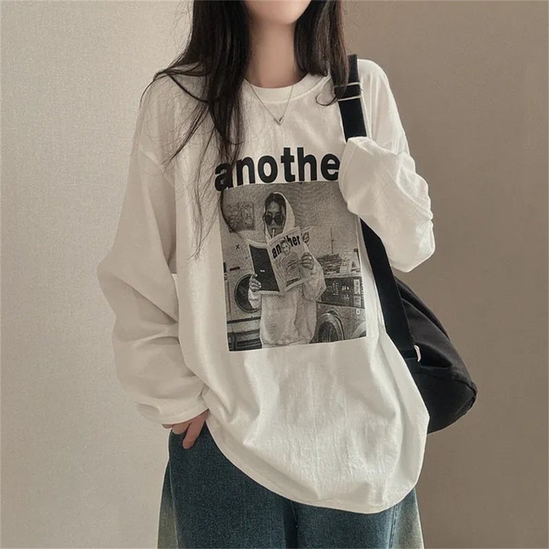 Factory 100 Cotton Long Sleeve T-shirt Women's 2024 Early Autumn New Design Sense Contrast Color Korean Style Inner Wear Outer Wear Loose - Image 5