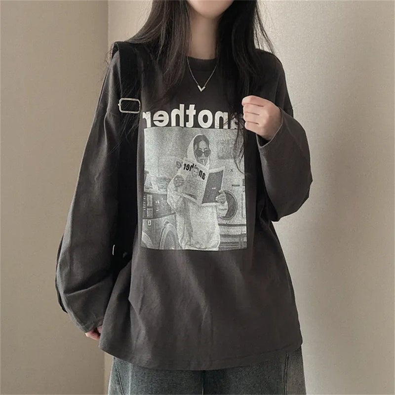 Factory 100 Cotton Long Sleeve T-shirt Women's 2024 Early Autumn New Design Sense Contrast Color Korean Style Inner Wear Outer Wear Loose - Image 4