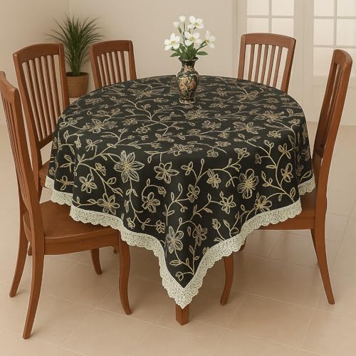 Homerz Premium Round Table Cover, 60 inch Diameter, Waterproof and Easy to Clean, 2 Years Brand Guarantee (Golden Floral) - Image 1